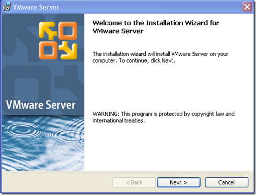 WMware server installation wizard - first screen