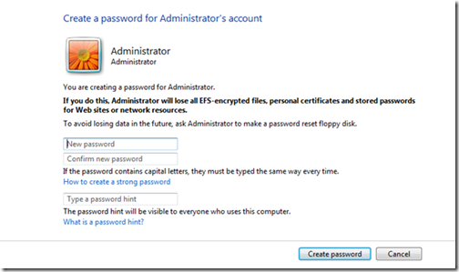 Create a password for admin account on Vista