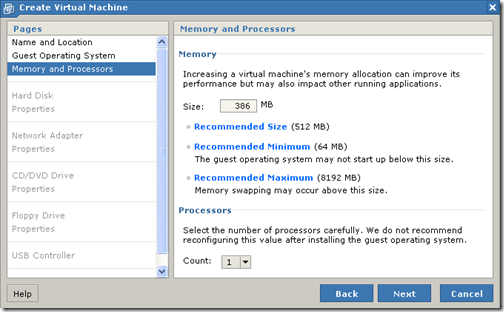 VMware memory and processors