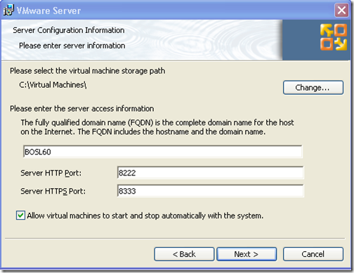 Vmware Server configuration info